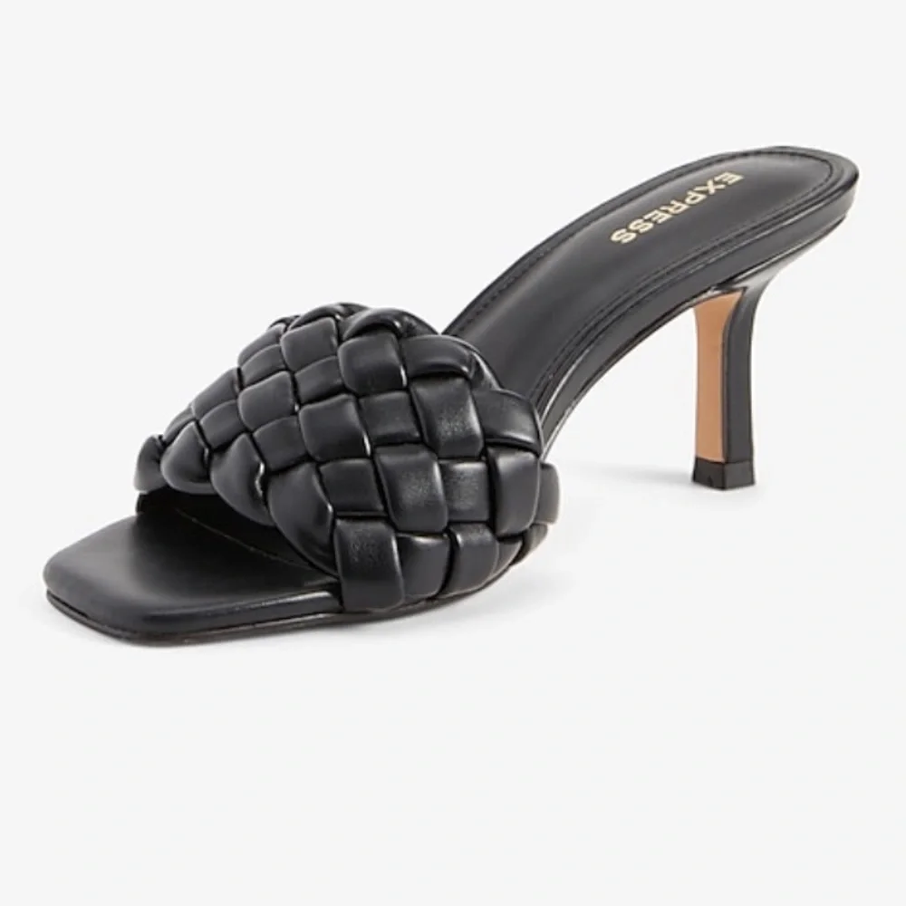 Express Black Quilted Slide Heeled Sandal Size 9